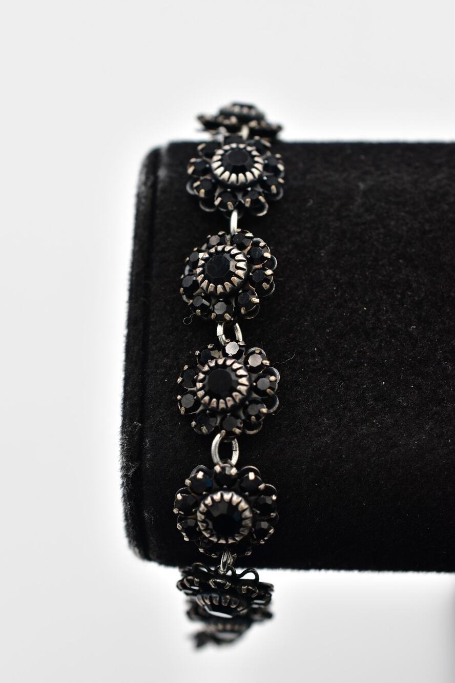 Liz Palacios SF Black Rhinestone Crystal Flower Bracelet Chain Signed Y2K BinD
